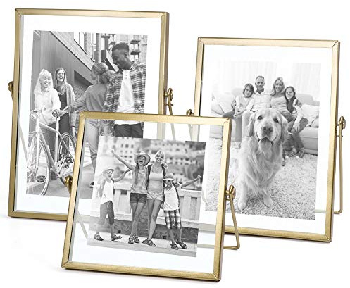 AceList Set of 3 Glass Photo Frame Collection Simple Metal Geometric Picture Frame with Glass Cover Includes 4 x 4, 4 x 6, 5 x 7