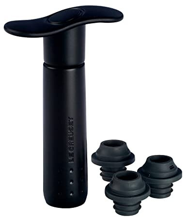 Le Creuset WA137 Set de bomba de vacío y tapones a juego Conserva el vino, Policarbonato, Negro