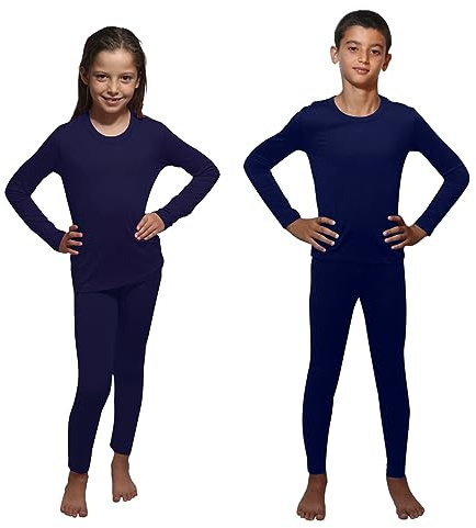 Kids Thermal Underwear Skins Set Long Sleeve Top Vest and Long Johns Leggings, Boys Girls Base Layer, Football, Sports, Ski Navy X-Large