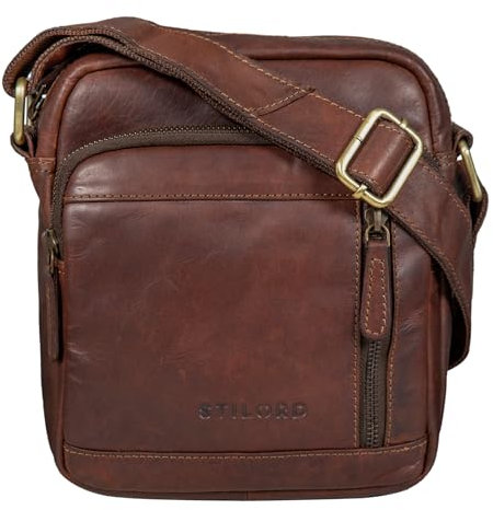 STILORD 'Zac' Kleine Umhängetasche Herren Leder Braun Schultertasche DIN A5 für Männer Vintage Herrentasche aus Echtem Voll-Leder, Farbe:cognac - dunkelbraun