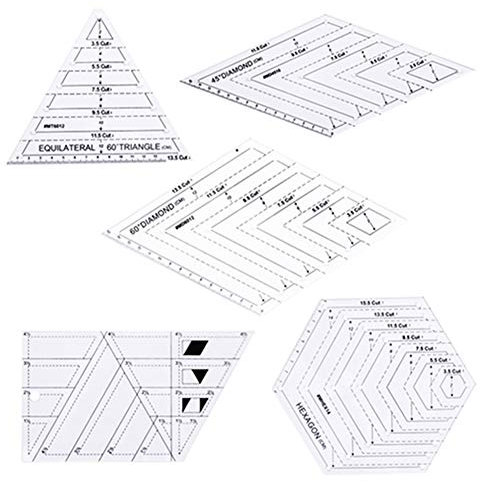 Egurs DIY Patchwork Lineal Quilting Schablone Set 60 Grad Diamant + 60 Grad Dreieck + Hexagon Form + 45 Grad Diamant aus Acryl
