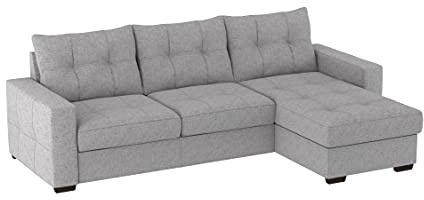 ALFASOFA Divano con Chaise Longue Contenitore e Letto Estraibile Budapest, 230x82x90cm (LxPxA), Chaise Longue di 154cm. Grigio Chiaro (Tessuto 10 - Colore 18)