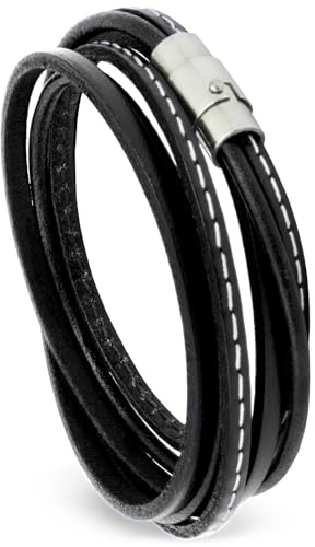 Simaru Designer Lederarmband – Wickelarmband für Herren & Damen aus pflanzlich gegerbtem Leder mit Edelstahl Magnet Verschluss – Made in Germany