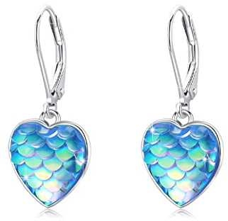 Hjärta örhängen hängande 925 sterlingsilver sjöjungfru örhängen hjärta Leverback örhängen brisur örhängen smycken för flickor kvinnor barn, Sterlingsilver