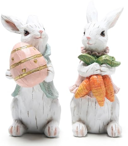 Hodao Easter Bunny Decorations Spring Home Decor Bunny Figurines Gifts(Easter White Rabbit 2pcs)