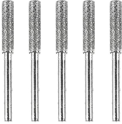 Fraises diamantées enduites 5 pcs Argent Diamant Enduit Cylindrique Fraise Tronçonneuse Affûteuse Pierre Lime Scie À Chaîne Outil De Meulage pour Artisan Outil Rotatif(Argent)