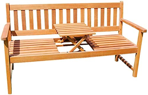 SAM 3-Sitzer Gartenbank Lorenzo 157x60 cm, Akazienholz massiv & geölt | Sitzbank mit integriertem & einklappbarem Tisch, Holzbank für Balkon, Terrasse oder Garten