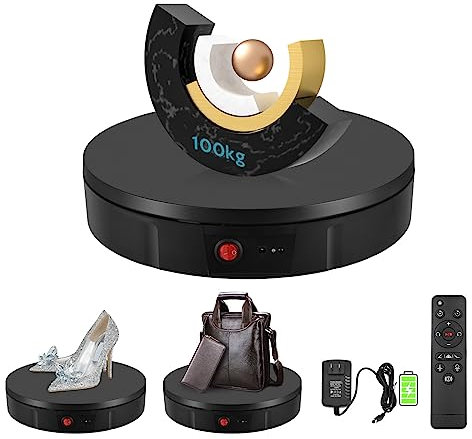 Drehteller Elektrisch, VAYOTOY Wiederaufladbarer Drehscheibe Elektrisch 100 kg Last 30 cm Durchmesser Elektrischer Drehteller mit Fernbedienung Einstellbare Geschwindigkeit Richtung für Fotografie
