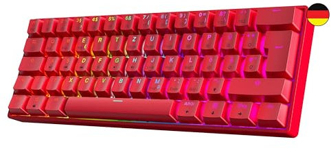 GK61 Hot-Swap - Tastiera meccanica da gioco, 62 tasti, retroilluminazione LED RGB multicolore per giocatori PC/Mac, layout tedesco ISO (Gateron Optical Brown, rosso)