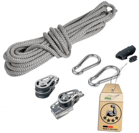 Pina DESIGN seit 1979 - Sonnensegel 4-Fach Flaschenzug Set - mastseitig, für Sonnensegelpfosten/Profi Spannsystem zum Spannen & Befestigen/Robustes Seilzugsystem mit integrierter Klemme