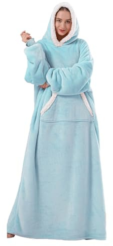 Übergroß Blanket Hoodie Decke mit Ärmeln ‌Erwachsene Oversized Tragbare Decke zum Anziehen‌ Riesen Hoodie als Geschenk für Mutter(XXL,Blau)