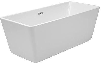 Milano Elswick White 1500mm x 750mm Double Ended Freestanding Square Bath Chrome Overflow Waste