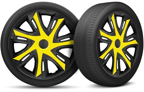 Radkappen 14 Zoll Radzierblenden 4er Set passend für alle Stahlfelgen - Einstellbarer Sicherungsring - Schwarz Gelb