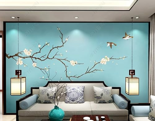Carta Da Parati 3D Paesaggio Meticoloso Di Fiori E Uccelli Con Fiori Di Pesco Dipinti A Mano Fotomurale Tessuto Non Tessuto Murali Soggiorno Decorazione Murale Taglia Personalizzata