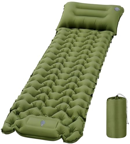 Camping Sleeping Pad 50D Ultralight Inflatable Camping Mat with Pillow Built-in Foot Pump Sleeping Mattress Waterproof Lightweight and Compact Camping Mattress for Backpacking Hiking Traveling Tent