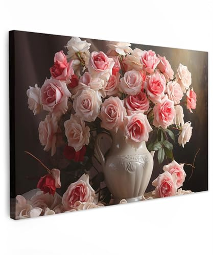 MuchoWow© Wandbilder Schlafzimmer Home Deko Wohnung Bild Wohnzimmer | 90x60 cm - Fotoleinwand Wand Bilder Leinwand Wall Decor Blumen - Rosen - Vase - Stilleben - Blumenstrauß