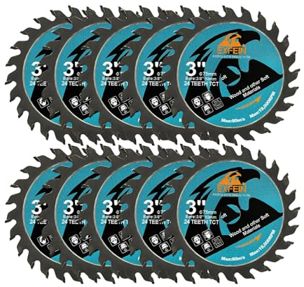Disque à tronçonner pour bois EXFEIN 75mm 10pcs - Lame de scie circulaire compacte à dents en carbure 24T TCT, à usage général pour le cuttting dans le bois, le plastique et les matériaux composites