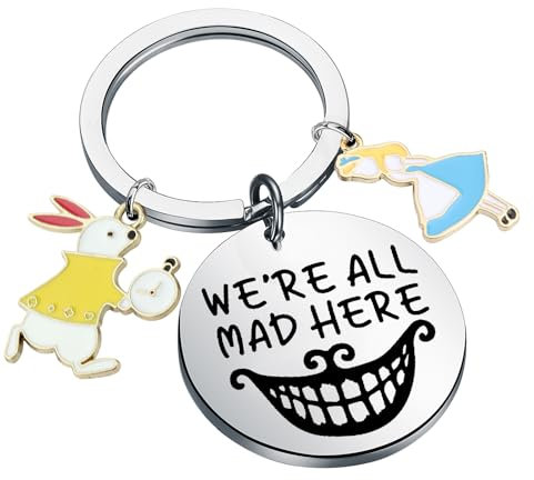 BNQL Portachiavi Alice Regali Coniglio Alice Inspire Regalo Alice Cartoon Movie Fan Regalo We'Re All Mad Here Alice Portachiavi