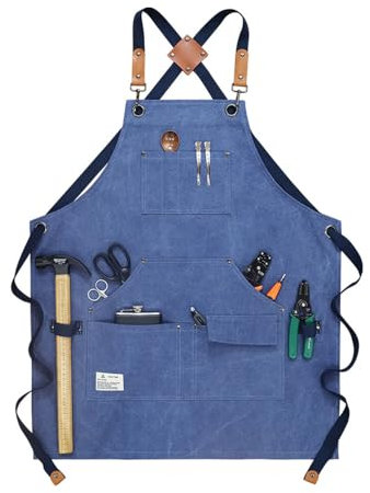 LLLGSH Arbeitsschürze Herren, Wasserdicht Segeltuch Canvas Schürze, Arbeitsschürze mit Kreuz-Rückengurten und 6 Taschen, für Malerei, Schweißen, Handgemacht Backen, Gartenarbeit, Tischlerei