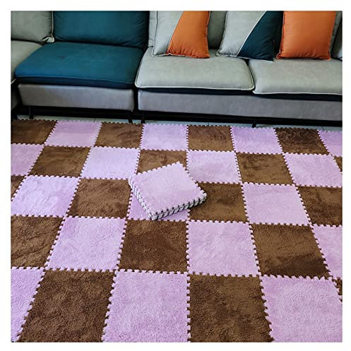 10 Stück ineinander greifende Teppichfliesen, quadratisches Bodenmatten-Set aus Plüschschaum, 30 x 30 cm ineinander greifende Flauschige Puzzle-Spielmatte aus Plüsch mit Rand, 10 Fliesen