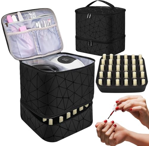Borsa Organizer Per Smalti Per 30 Flaconi, Porta Smalti Organizer, Doppio Strato Valigetta Per Unghie Per Lampada Unghie UV, Scatola Da Viaggio Per Smalti, Valigetta Porta Smalti Per Unghie