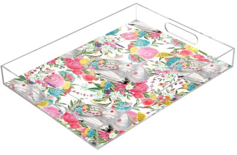Unicorns Clear Tray with Handles Acrylic Tray Square 12x16 Serving Trays Clear Spill-Proof