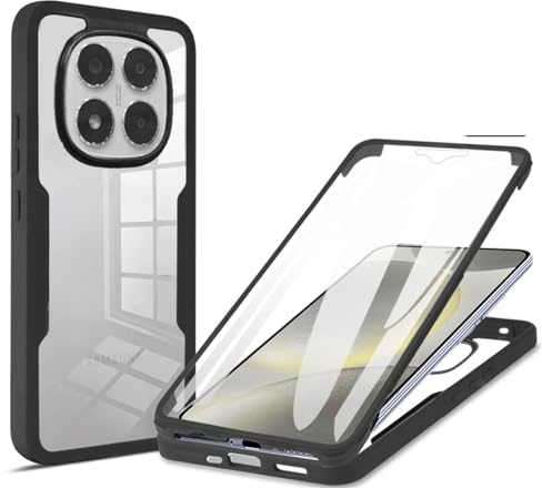 YUEQIAN Funda para Xiaomi Redmi Note 14 Pro+ Plus 5G, Carcasa Antigolpes con Protector de Pantalla Integrado, Robusto 360º Doble Cara Protección Transparente Silicona Bumper Caso. Negro