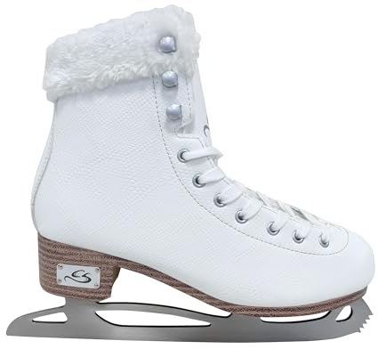 Cox Swain Klassische Eislauf Schlittschuhe ICEPEARL, für Damen und Kinder, bequem, warm gefüttert - Edelstahlkufe vorgeschliffen, White/Silver Gr. 38