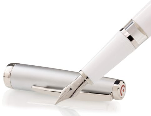 Cleo Skribent Classic Metallo penna stilografica a stantuffo, bianco, pennino M