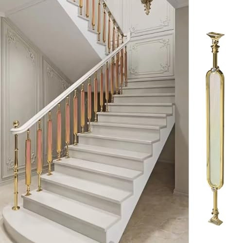 Pasamanos Escalera Barandillas Oro Escalera De Cristal Balaustre Interior, Soporte De Seguridad Patio Columnas De Repuesto Con Tornillos Kits, Aluminio Husillos Balaustradas Para Balcón Loft Porche(1