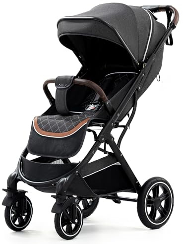 YAZOCO Carrito bebé Silla de paseo Plegable Silla de paseo ligera Carrito bebe Fundas para pies, mosquiteros, cubiertas de lluvia 0-22kg (Negro)