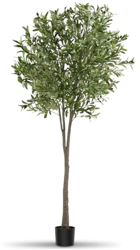 tectake® Olivo Artificial Grande con Tronco de Árbol, Hojas y Olivas Realistas, Planta Artificial Grande para Decoracion Salon, Plantas Artificiales Grandes, Plantas Decorativas - 210 cm de Alto