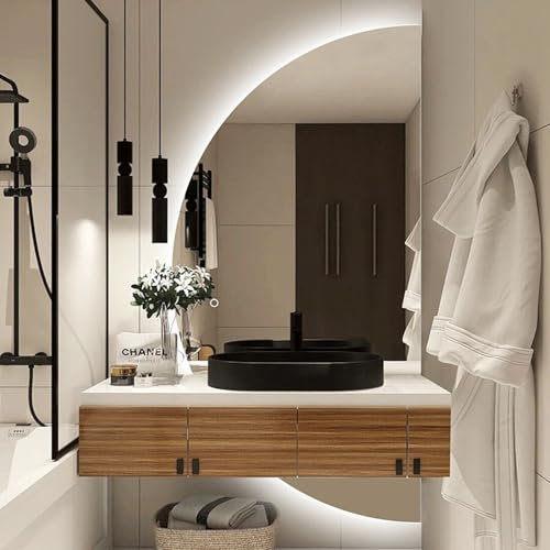Mirocrafta Specchio da Parete per Bagno a Mezzaluna, Specchio Decorativo Moderno Retroilluminato, con Illuminazione a LED, per Camera da Letto, Soggiorno, Bagno, Ingresso(Right Cut,80x40cm)
