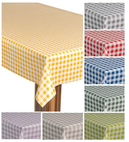 laro Wachstuch-Tischdecke Wachstischdecke Gartentischdecke, Muster:Kariert Karo Weiß Gelb, Größe:80x120