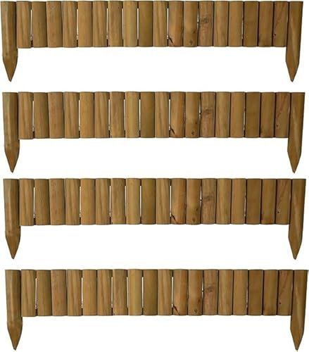 FAHAAM Wooden Log Roll Fixed Picket Border Fence for Garden and Lawn Edging Panels - 4pcs