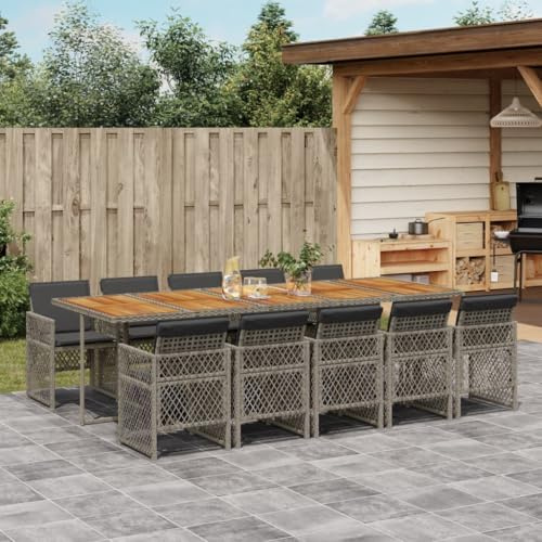 Gecheer 11-TLG. Garten-Essgruppe 10 Personen, Sitzgruppe Gartenmöbel Set Terrassenmöbel Set Gartenlounge Set Sitzgarnitur mit Kissen, Gartengarnitur für Garten Terrasse, Grau Poly Rattan