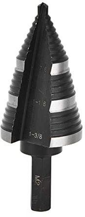 Fafeicy Broca de Acero de Alta Velocidad 3/16 a 1-3/8in con Superficie Nitrurada Broca de Paso Cono Vástago Hexagonal Vástago Paso Taladro M2