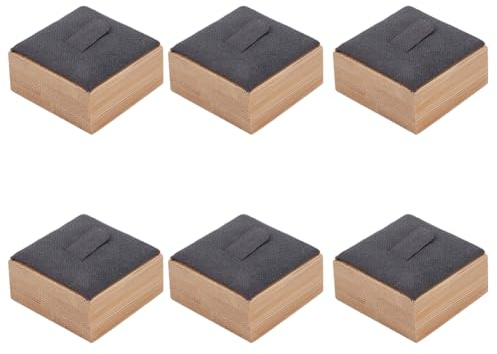 SOFPLATE 6 Stück Bambus Ringhalter Quadratischer Ringständer Mit Schiefergrauer Samtmatte Schmuckaufbewahrung Organizer Aus Holz Für Einzelhandelsgeschäfte Verkaufsvitrinen Theken Damen