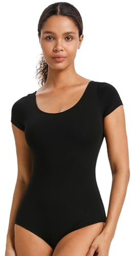 Spoxiyue Women's Classic Short Sleeve Leotard for ballet Adult Gymnastics Bodysuit girls cotton dancewear (Black, XL)