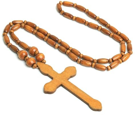 Großhandel große religiöse Holzkreuz-Rosenkranz-Perlen-Halskette, elegantes und spirituelles Zubehör, Christentum-Anhänger