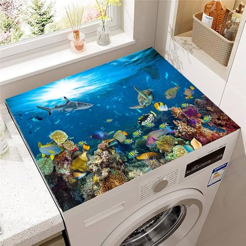 Absorption d'eau Housse de Protection pour Machine à Laver Top, Highdi Coussin de Machine à Laver Antidérapant Housse de Machine à Laver pour Machine à Laver Ou Sèche-Linge (Requin,60x60cm)