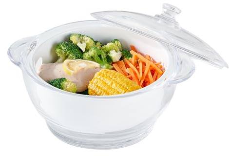 Glass Microwave Steamer for Vegetables, Broccoli, Fish & Food – Oven Safe Steamer Bowl for Cooking, BPA-Free, Odorless & Dishwasher Safe（2.5L）