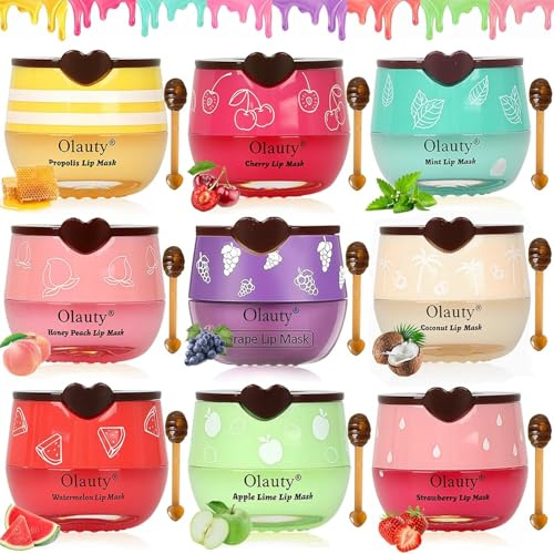 9Pcs Honey Lip Balm Uk, Honey Bee Balm, Moisturizing Lip Mask Overnight, Reduce Lip Lines, Hydrating Prevention Dry Cracked Lip