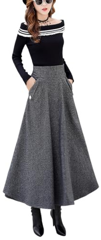 Jupe femme longue en laine jupe plissée vintage élégante à carreaux taille haute chaude jupe d'hiver A-line jupes jupe traditionnelle, gris, XL