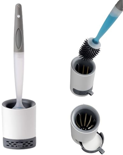 Escobillas de Inodoro de Silicona, Limpiador de escobillas, Cepillo de Inodoro de Silicona y Soporte con dispensador de jabón, Kit de Limpieza de Cepillo de Inodoro Antideslizante de Mango Largo para