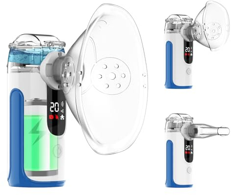 Aérosol portable silencieux –Nébuliseur à ultrasons rechargeable pour adultes, enfants et bébés, appareil d’aérosol avec masques et embout buccal, idéal pour respiration, sauna facial et voyage (Bleu)