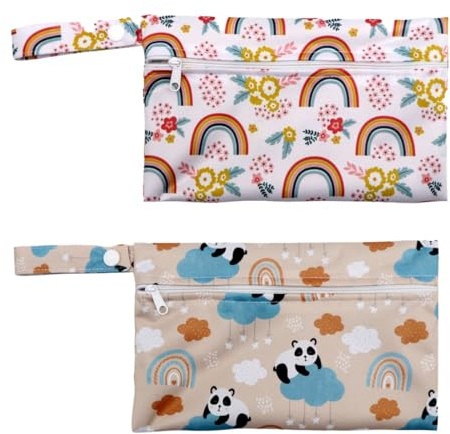 JYNXOR 2 Stück Wetbag Kindergarten Klein, Wickeltasche wasserdichte Windeltasche Nasstasche, Wiederverwendbare Wet Bag mit Reißverschluss, Windelbeutel Dry Bag für Reisen Unterwegs