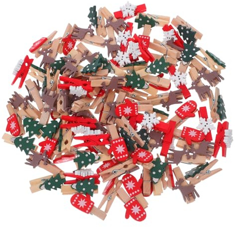 VICASKY 100 Pezzi Mollette Natalizie in Legno Mini Clip Foto e Decorazioni Artigianali Resistenti e Versatili per Casa Festa e Lavoretti Creativi