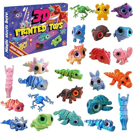 Calendrier de l'Avent de Noël avec Mini Animaux Imprimés en 3D, Compte à Rebours de Noël de 24 Figurines Miniatures d'Animaux, Cadeaux Articulés et Flexibles pour Enfants, pour la Fête de Noëls