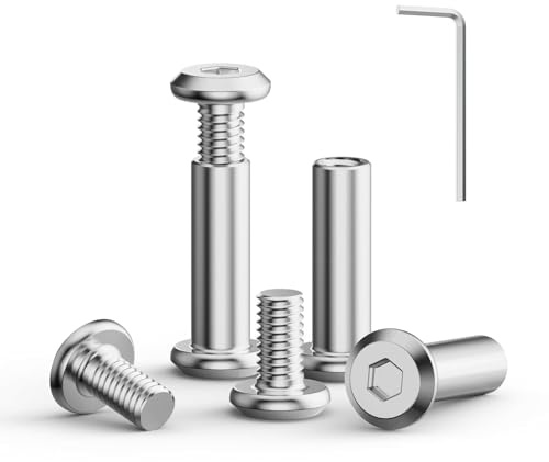 BOKTUO 30 Stück Verbindungsschrauben M4×10mm（30 Stück Hülsenschrauben, 30 Stück Möbelschrauben), 304 Edelstahl A2 V2A Schrankverbinder mit Sechskantschlüssel für Möbelverbinder, Schränken, Holzbrette